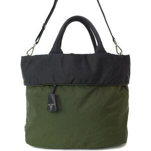 Prada Tessuto Reversible Tote Bag khaki green nylon black top